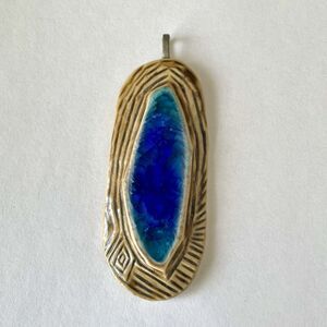 Abstract Ceramic Glass Pendant Handmade Art‎ Necklace Unique Boho Tribal Carved